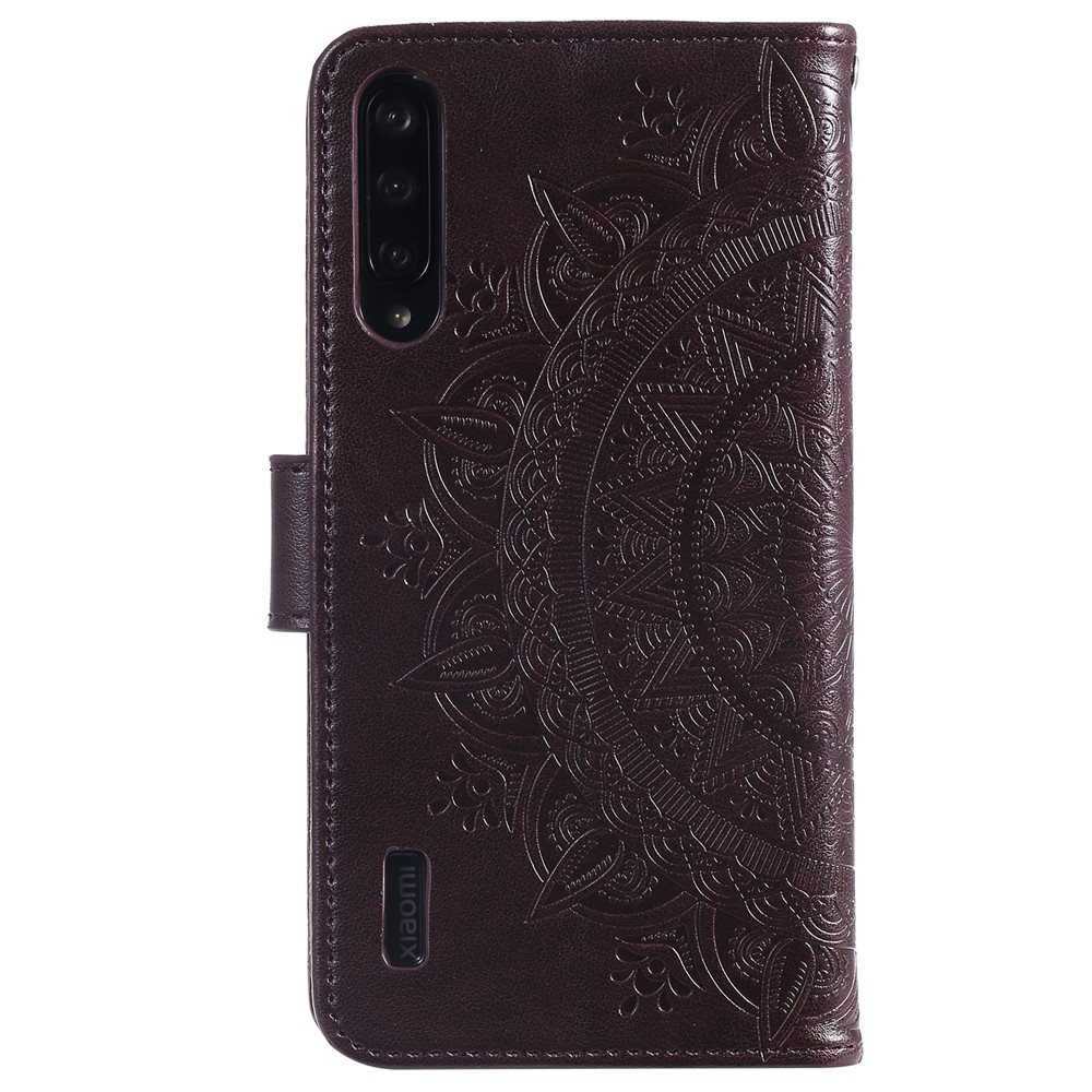 Imprint Flower Leather Wallet Case for Xiaomi Mi CC9e / Mi A3 - Brown-3