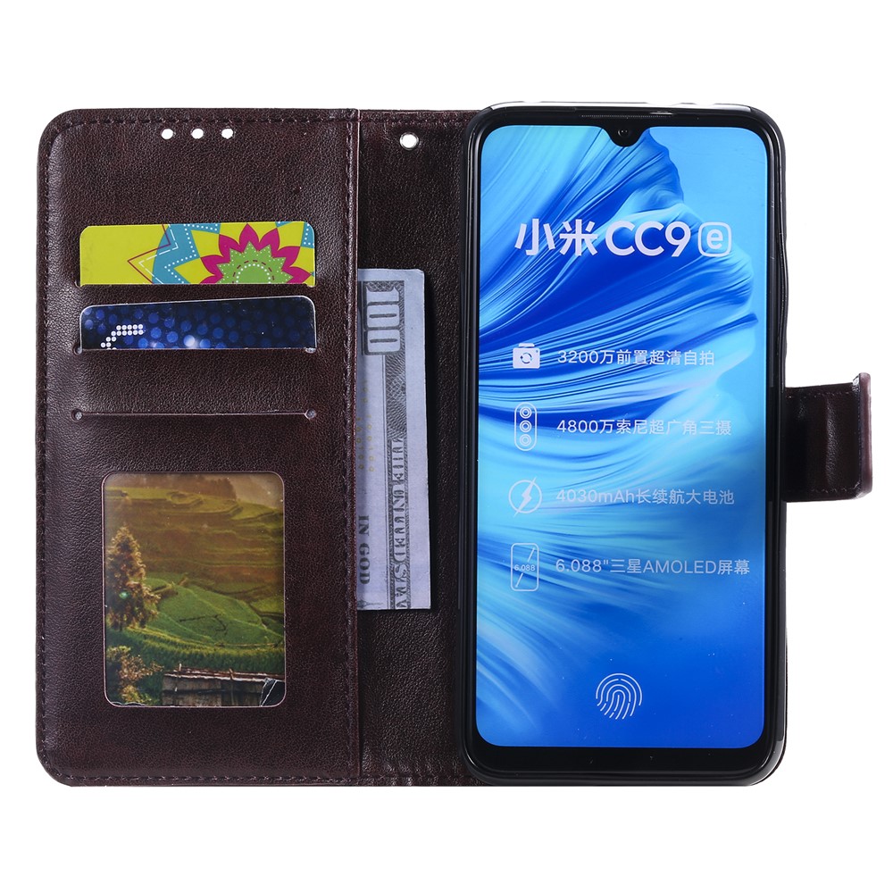 Imprint Flower Leather Wallet Case for Xiaomi Mi CC9e / Mi A3 - Brown-4