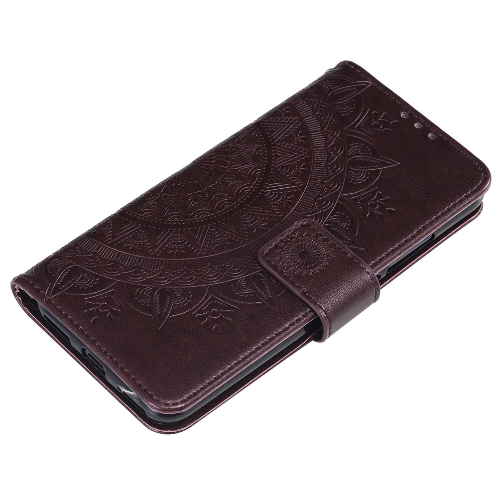 Imprint Flower Leather Wallet Case for Xiaomi Mi CC9e / Mi A3 - Brown-5