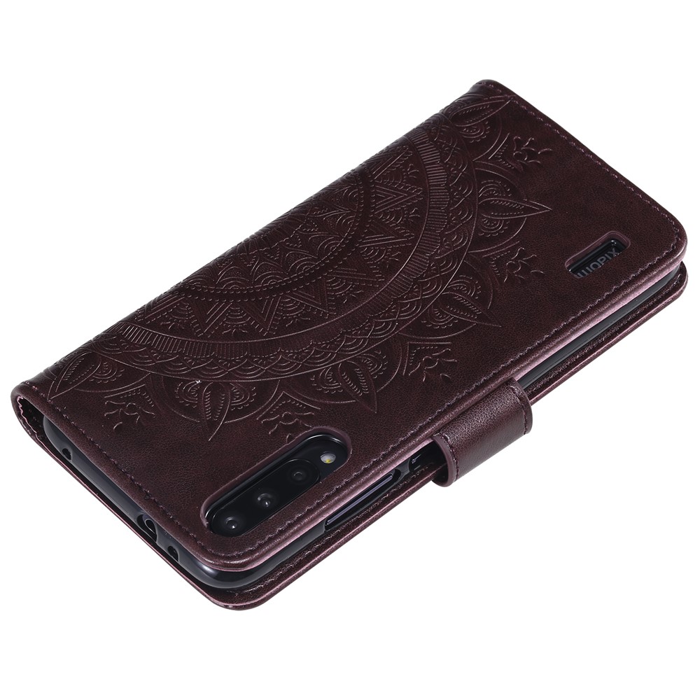 Imprint Flower Leather Wallet Case for Xiaomi Mi CC9e / Mi A3 - Brown-6