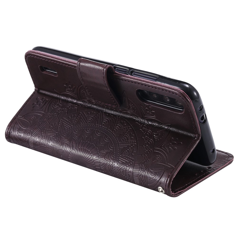 Imprint Flower Leather Wallet Case for Xiaomi Mi CC9e / Mi A3 - Brown-7