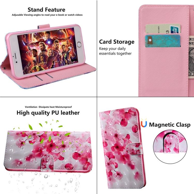 Light Spot Decor Pattern Printing Cover Leather Wallet Phone Shell for Xiaomi Redmi Note 8 Pro - Flower-6