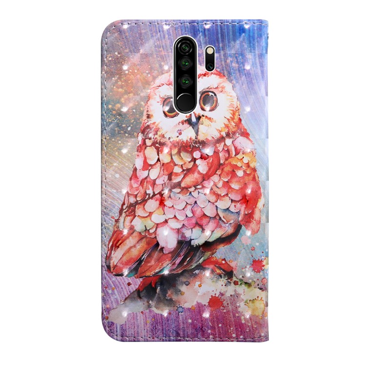 Light Spot Decor Pattern Printing Cover Leather Wallet Phone Shell for Xiaomi Redmi Note 8 Pro - Owl-3