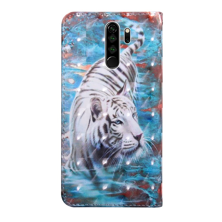 Light Spot Decor Pattern Printing Cover Leather Wallet Phone Shell for Xiaomi Redmi Note 8 Pro - Tiger-3