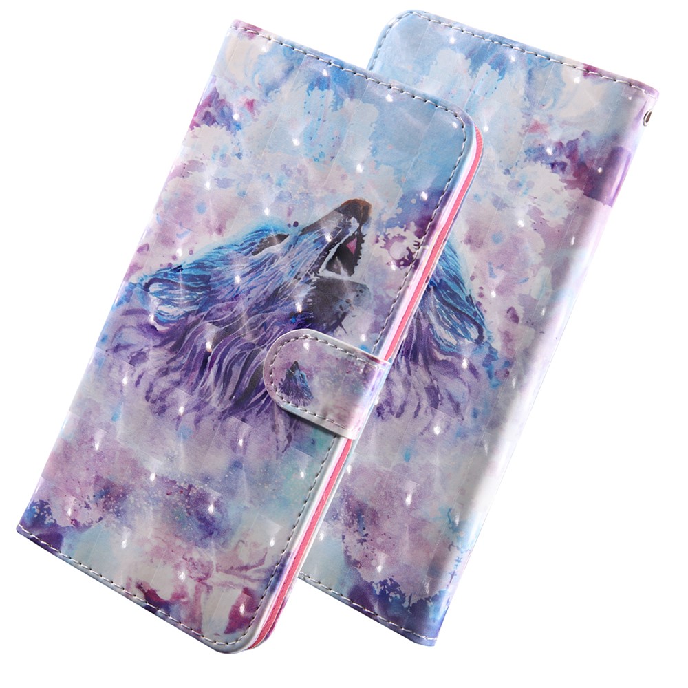 Light Spot Decor Station de Cuero Estampado Funda de Billetera Para Xiaomi Redmi Note 8 - Lobo Aullando