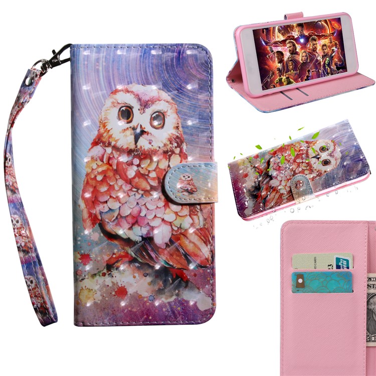 Light Spot Decor Patterned Leather Wallet Stand Case for Xiaomi Redmi Note 8 - Owl-1