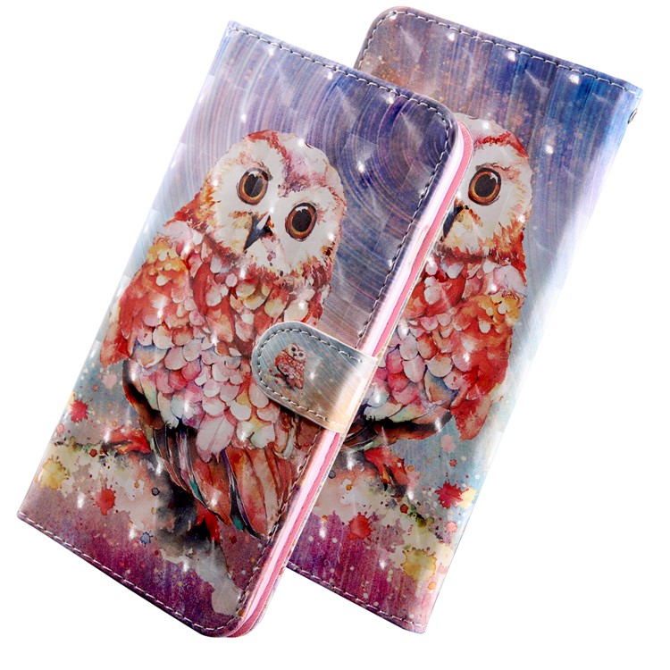Light Spot Decor Patterned Leather Wallet Stand Case for Xiaomi Redmi Note 8 - Owl-3