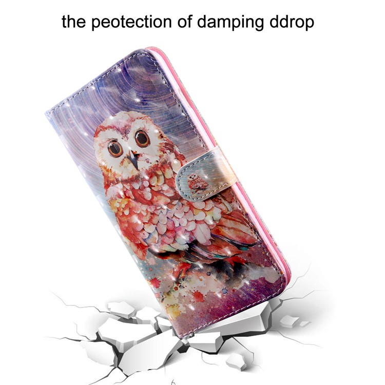 Light Spot Decor Patterned Leather Wallet Stand Case for Xiaomi Redmi Note 8 - Owl-4