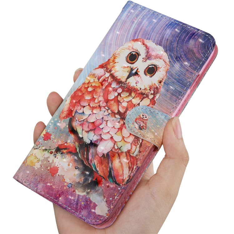 Light Spot Decor Patterned Leather Wallet Stand Case for Xiaomi Redmi Note 8 - Owl-5
