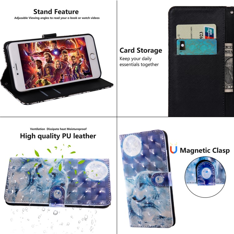 Light Spot Decor Patterned Leather Wallet Stand Case for Xiaomi Redmi Note 8 - White Wolf-6