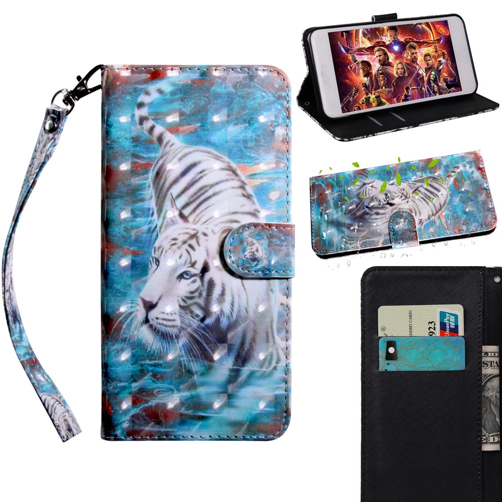 Light Spot Decor Patterned Leather Wallet Stand Case for Xiaomi Redmi Note 8 - Tiger-1