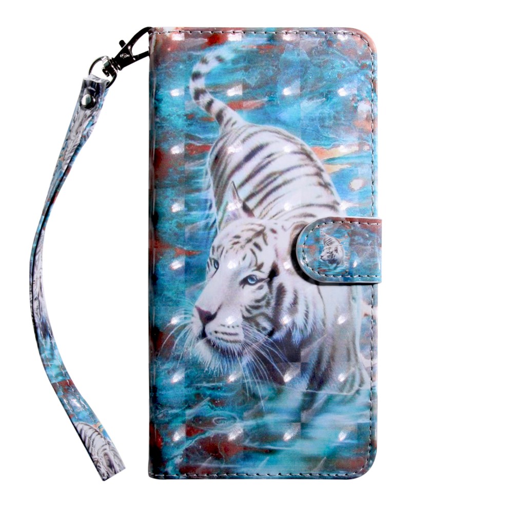 Light Spot Decor Patterned Leather Wallet Stand Case for Xiaomi Redmi Note 8 - Tiger-2
