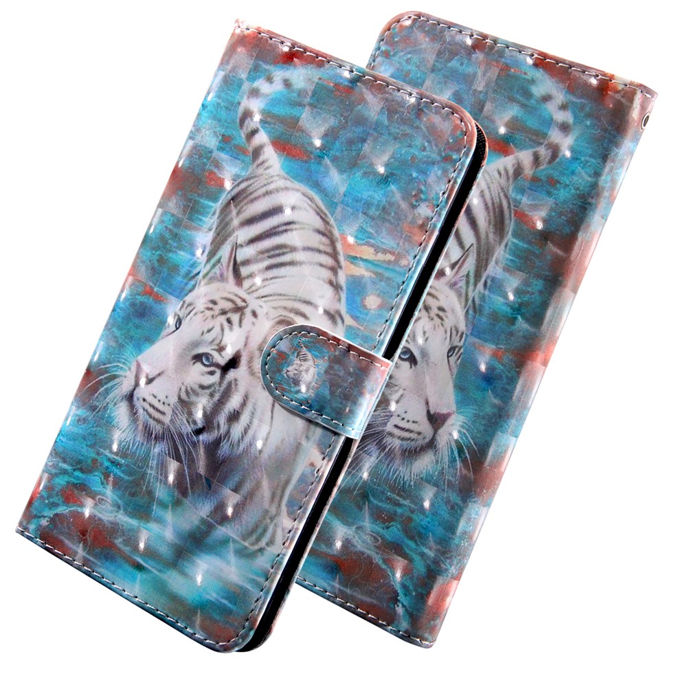 Light Spot Decor Patterned Leather Wallet Stand Case for Xiaomi Redmi Note 8 - Tiger-3