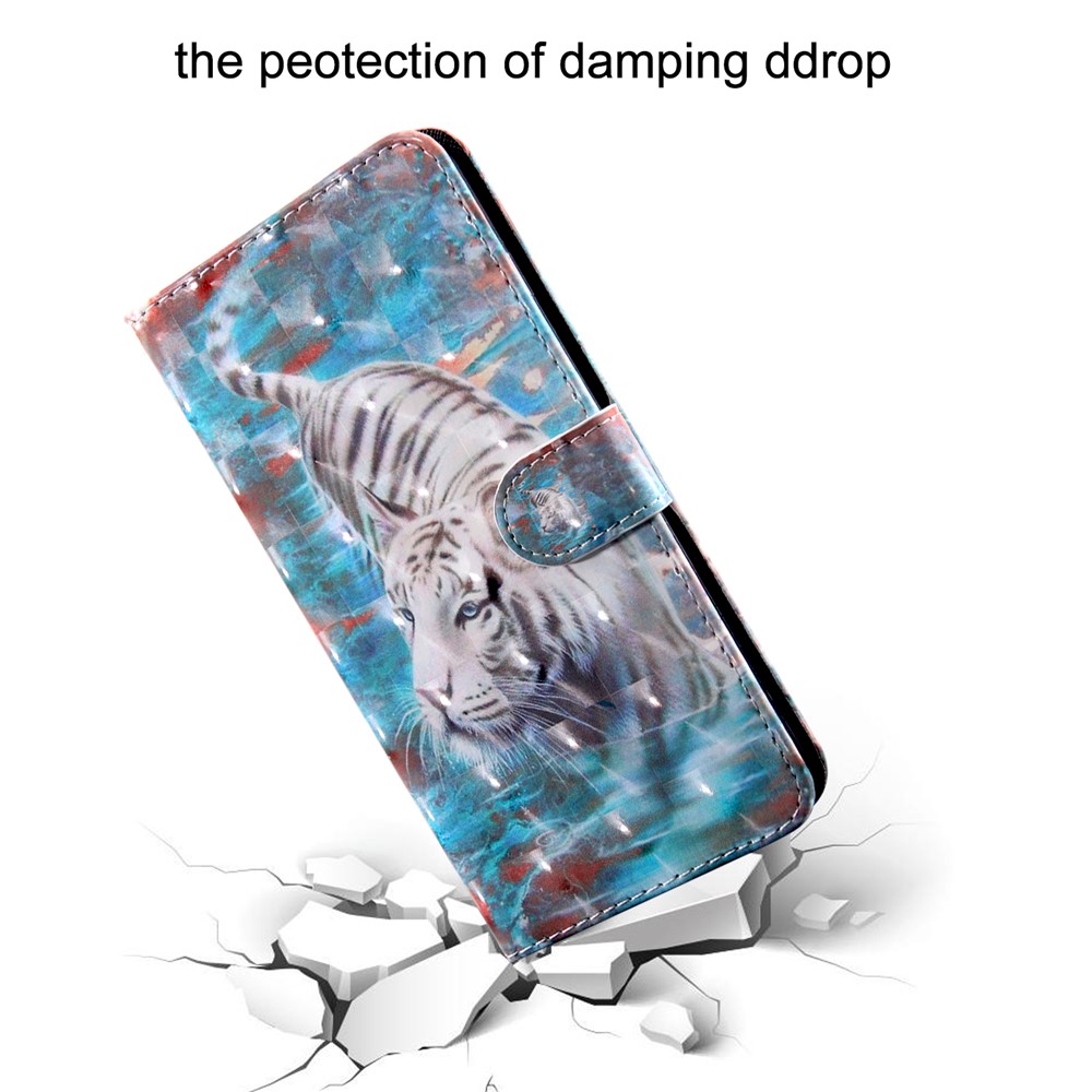 Light Spot Decor Patterned Leather Wallet Stand Case for Xiaomi Redmi Note 8 - Tiger-4