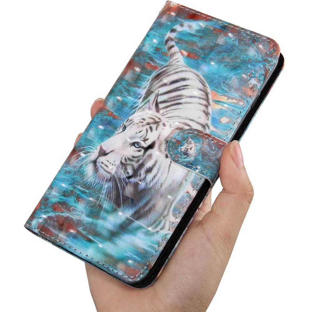 Light Spot Decor Patterned Leather Wallet Stand Case for Xiaomi Redmi Note 8 - Tiger-5