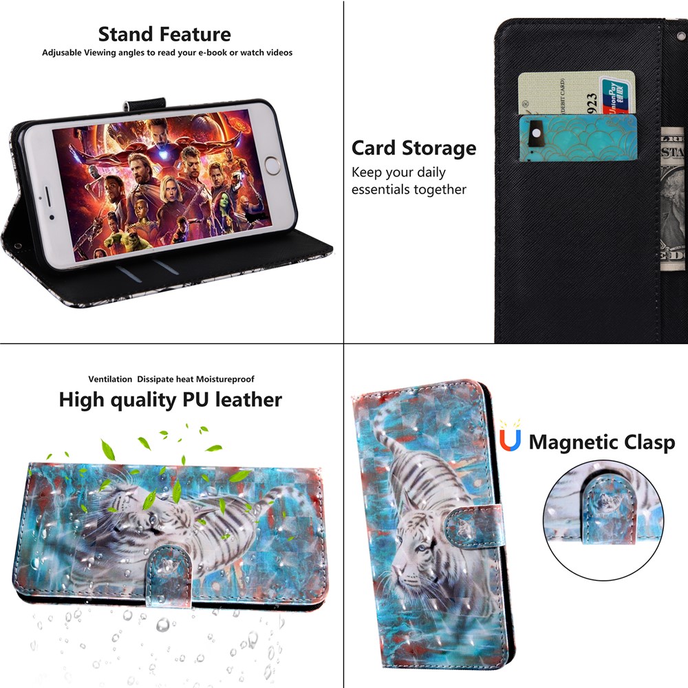 Light Spot Decor Patterned Leather Wallet Stand Case for Xiaomi Redmi Note 8 - Tiger-6