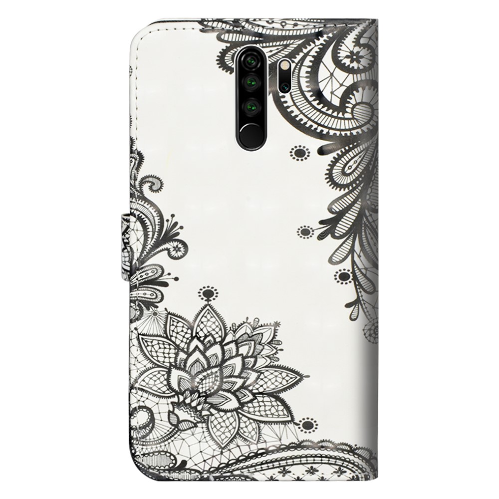 Copertina In Pelle Stampa Motivo Decorativo Punto Luminoso Con Custodia A Portafoglio Per Xiaomi Redmi Note 8 Pro - Fiore Nero-3
