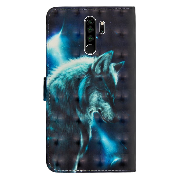 Light Spot Decor Pattern Printing Leather Cover with Stand Wallet Casing for Xiaomi Redmi Note 8 Pro - Wolf-3