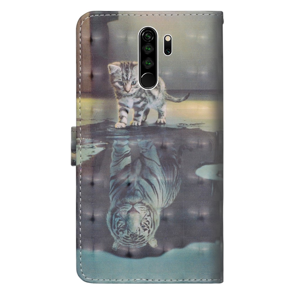 Light Spot Decor Pattern Printing Leather Cover with Stand Wallet Casing for Xiaomi Redmi Note 8 Pro - Cat and Tiger Reflection in Water-3