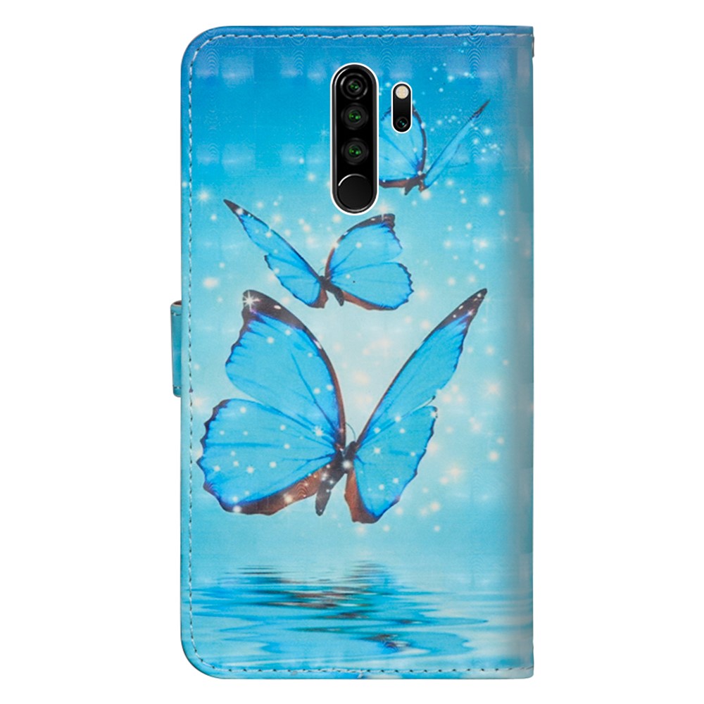 Funda De Cuero Con Estampado De Decoración De Punto De Luz Con Funda De Billetera Para Xiaomi Redmi Note 8 Pro - Mariposa Azul-3