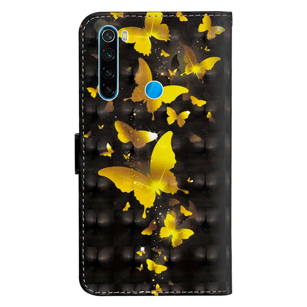 Light Spot Decor Patterned Leather Wallet Phone Cover for Xiaomi Redmi Note 8 - Gold Butterfly-3