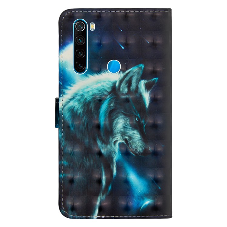Light Spot Decor Patterned Leather Wallet Phone Cover for Xiaomi Redmi Note 8 - Wolf-3
