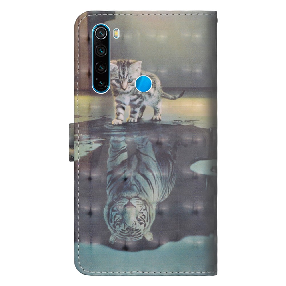 Light Spot Decor Patterned Leather Wallet Phone Cover for Xiaomi Redmi Note 8 - Cat and Reflection in Water-3