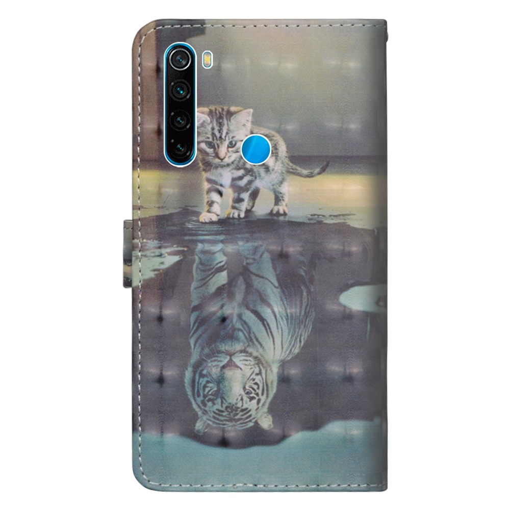 Décoration de Spot Léger à Motifs de Portefeuille en Cuir Couvercle de Téléphone Pour Xiaomi Redmi Note 8 - Chat et Réflexion Dans L'eau-3