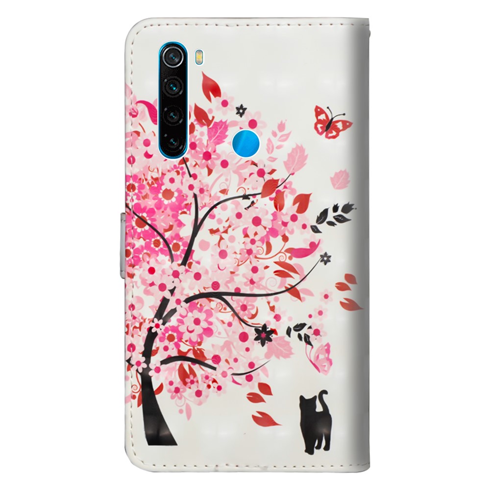 Decoração de Ponto Leve Tampa da Carteira de Couro Estampada Para Xiaomi Redmi Nota 8 - Árvore Rosa-3