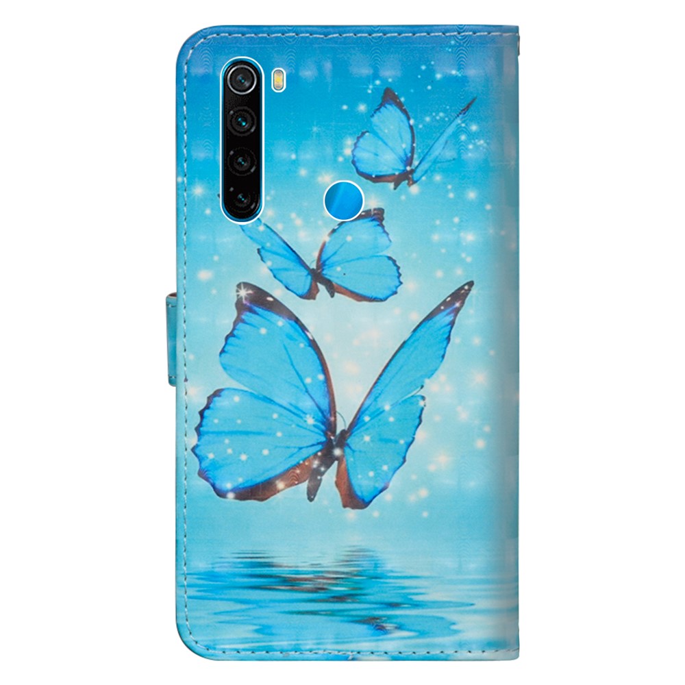 Light Spot Decor Patterned Leather Wallet Phone Cover for Xiaomi Redmi Note 8 - Blue Butterfly-3