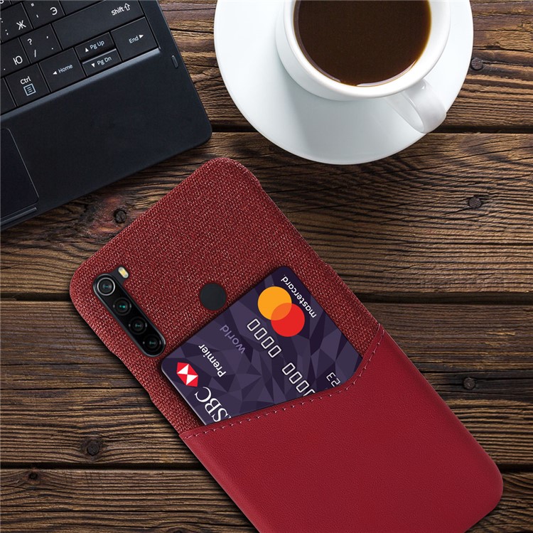 KSQ PC + PU + Cloth Hybrid Back Mobile Shell with Card Slot for Xiaomi Redmi Note 8 - Red-2