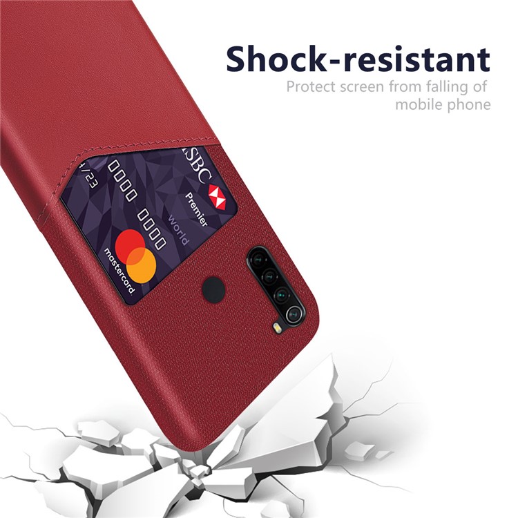 KSQ PC + PU + Cloth Hybrid Back Mobile Shell with Card Slot for Xiaomi Redmi Note 8 - Red-3