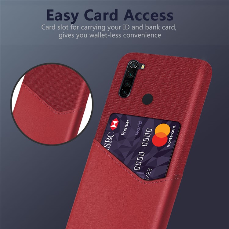 KSQ PC + PU + Cloth Hybrid Back Mobile Shell with Card Slot for Xiaomi Redmi Note 8 - Red-4