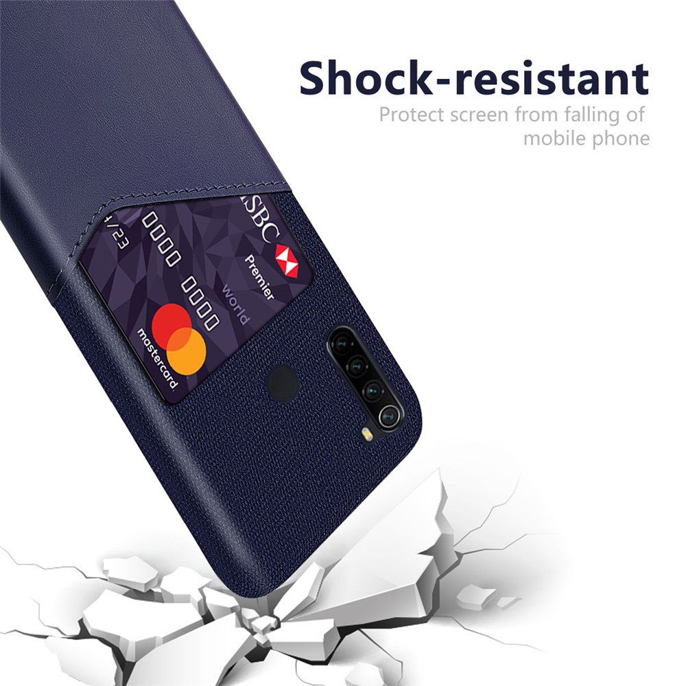 KSQ PC + PU + Cloth Hybrid Back Mobile Shell Con Slot Per Schede Per Xiaomi Redmi Note 8 - Blu