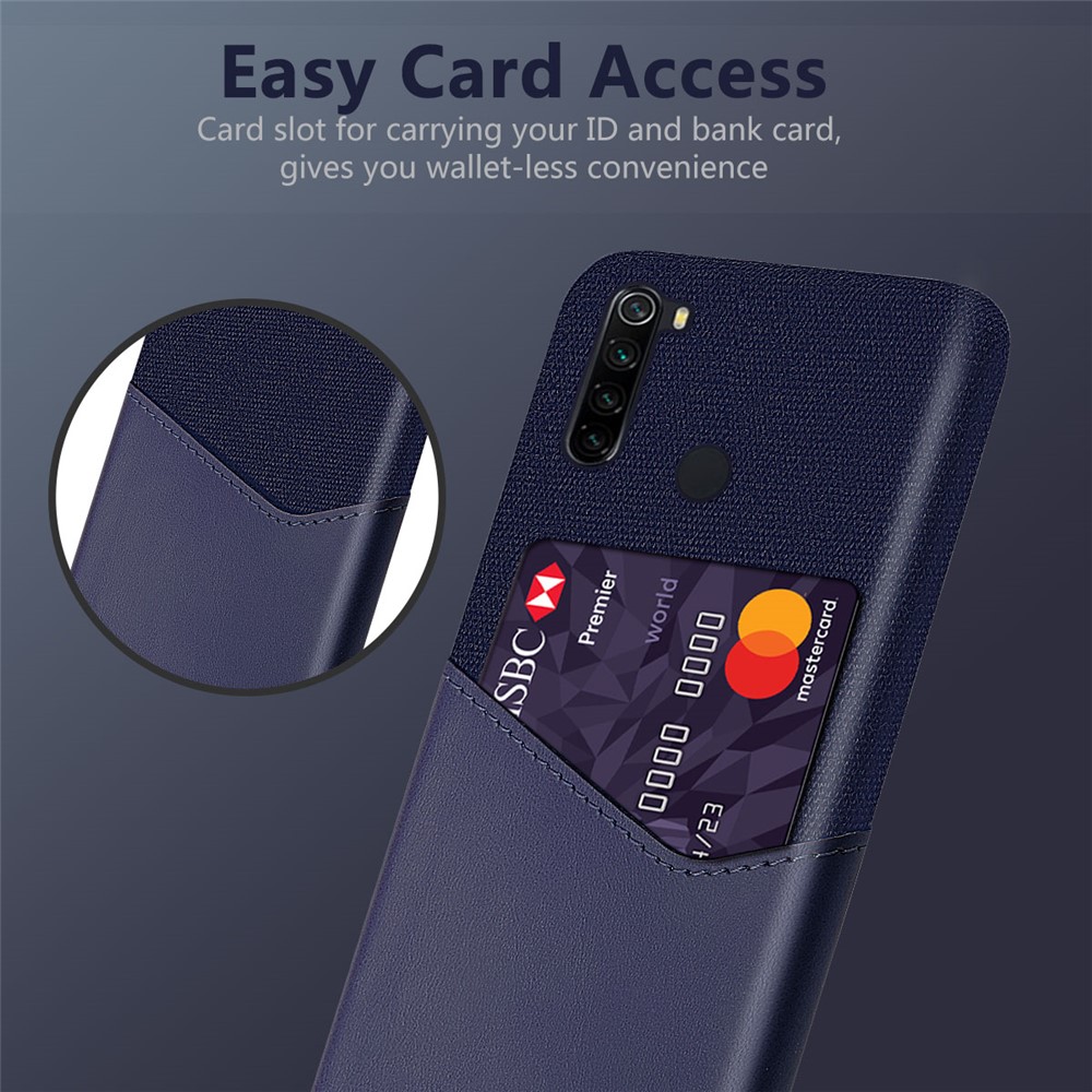 KSQ PC + PU + Cloth Hybrid Back Mobile Shell with Card Slot for Xiaomi Redmi Note 8 - Blue-4