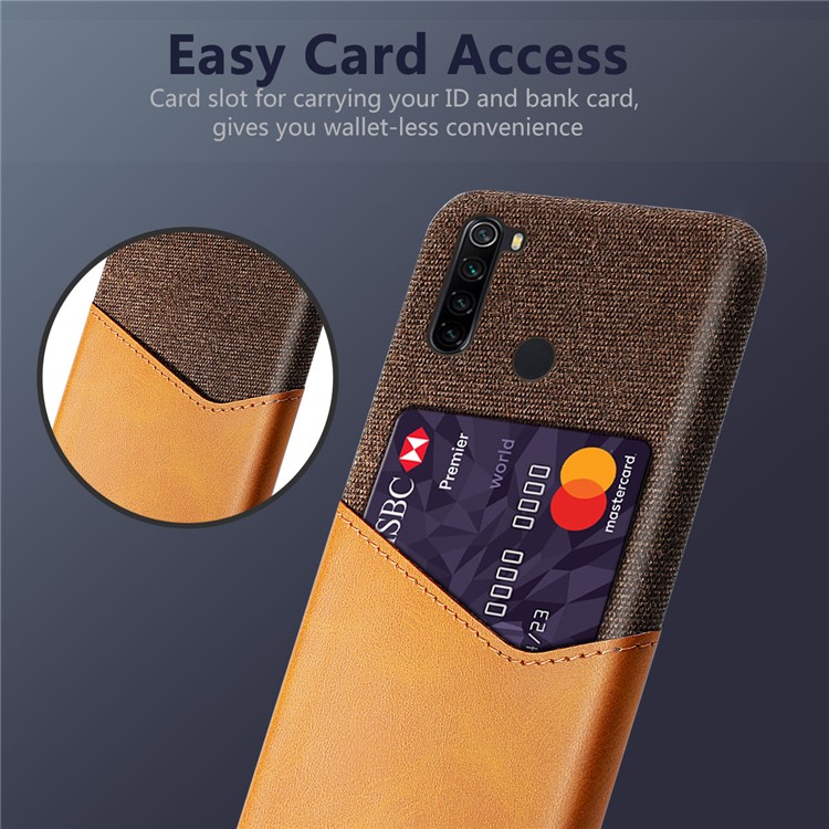 KSQ PC + PU + Cloth Hybrid Back Mobile Shell with Card Slot for Xiaomi Redmi Note 8 - Brown-4