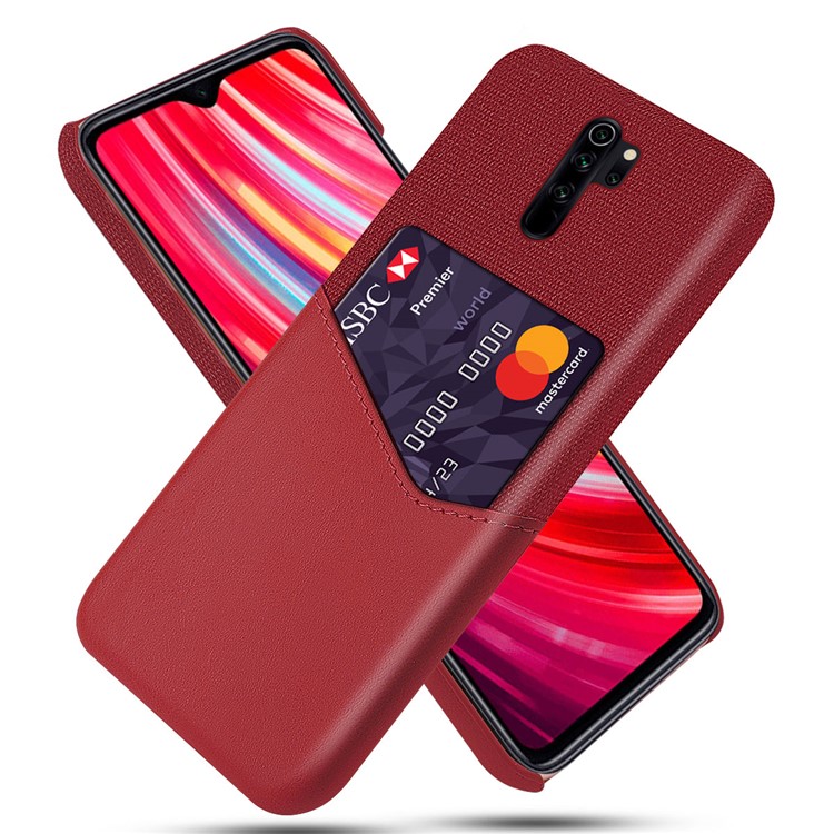 KSQ Card Slot PC + PU Leather + Cloth Cell Cover for Xiaomi Redmi Note 8 Pro - Red-1