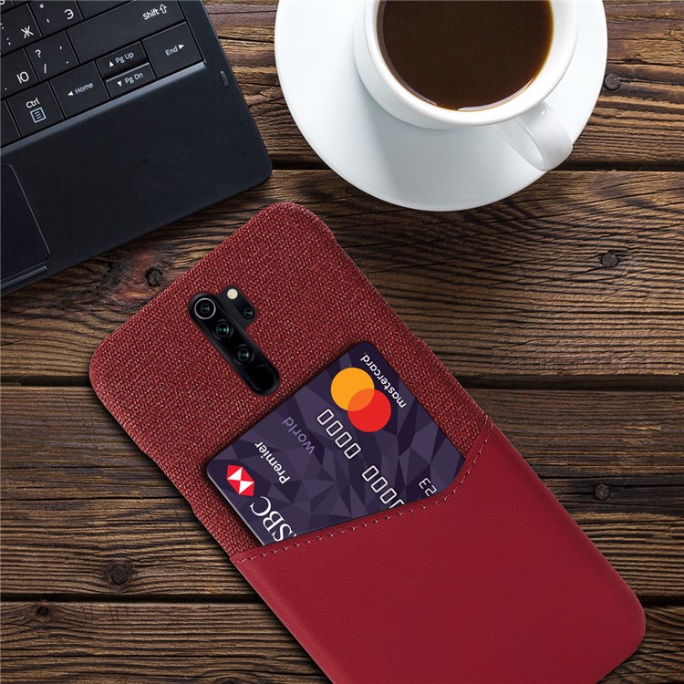KSQ Card Slot PC + PU Leather + Cloth Cell Cover for Xiaomi Redmi Note 8 Pro - Red-2