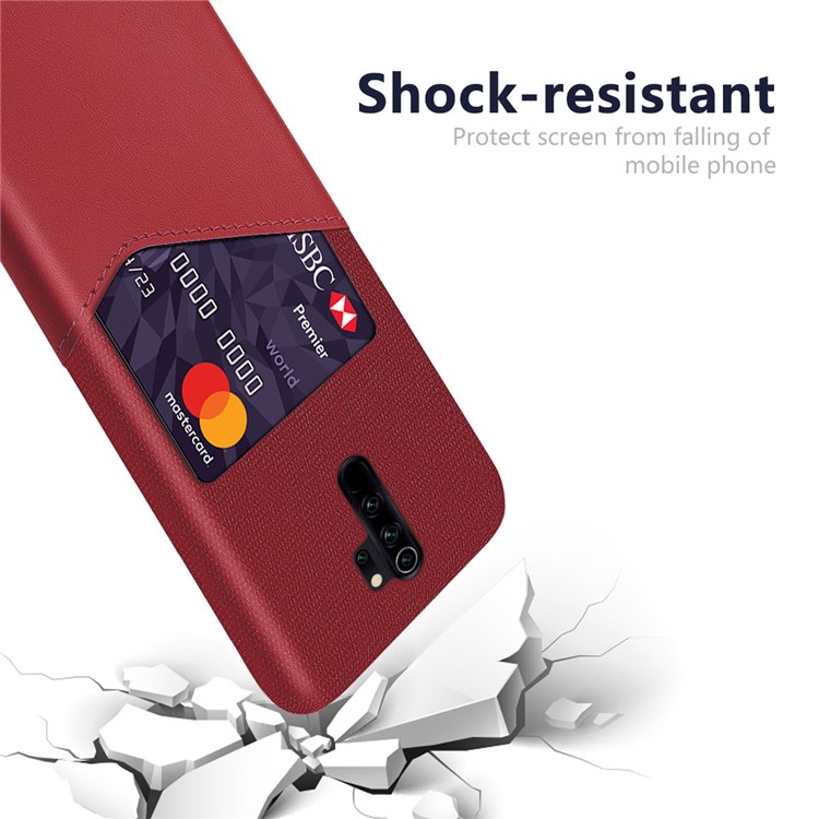 KSQ Card Slot PC + PU Leather + Cloth Cell Cover for Xiaomi Redmi Note 8 Pro - Red-3