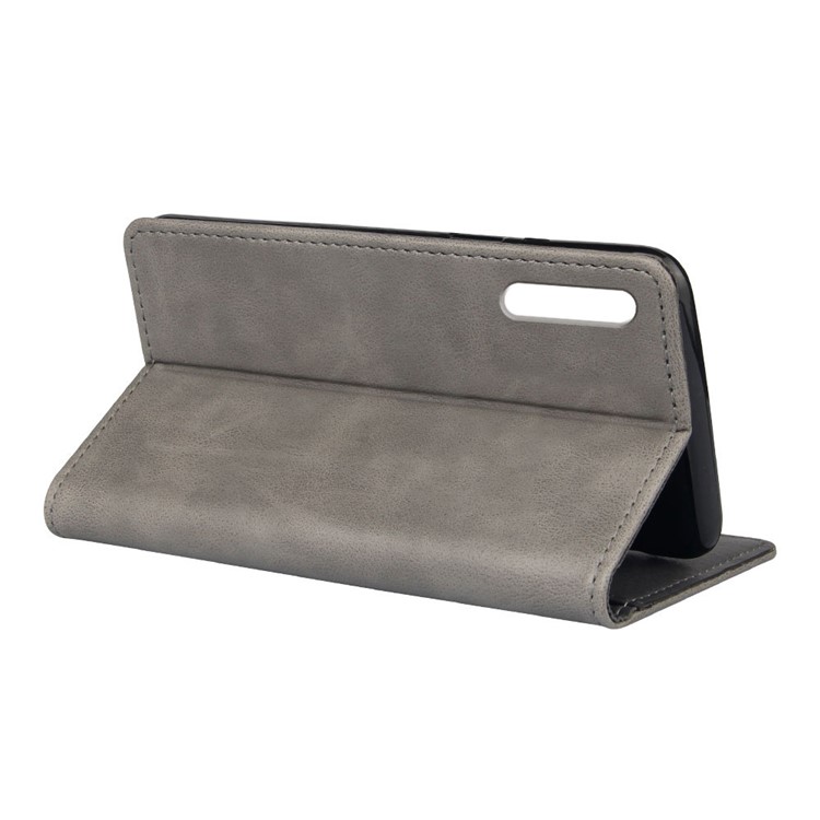 Couro De Cavalo Louco Stand Case Telefone Celular Com Ventosa Para Xiaomi Mi Cc9e / Mi A3 - Cinzento-4