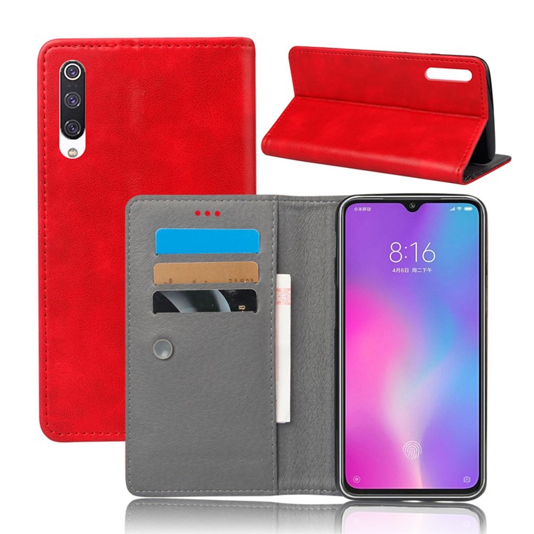 Crazy Horse Leather Stand Mobile Phone Case with Suction Cup for Xiaomi Mi CC9e / Mi A3 - Red-1