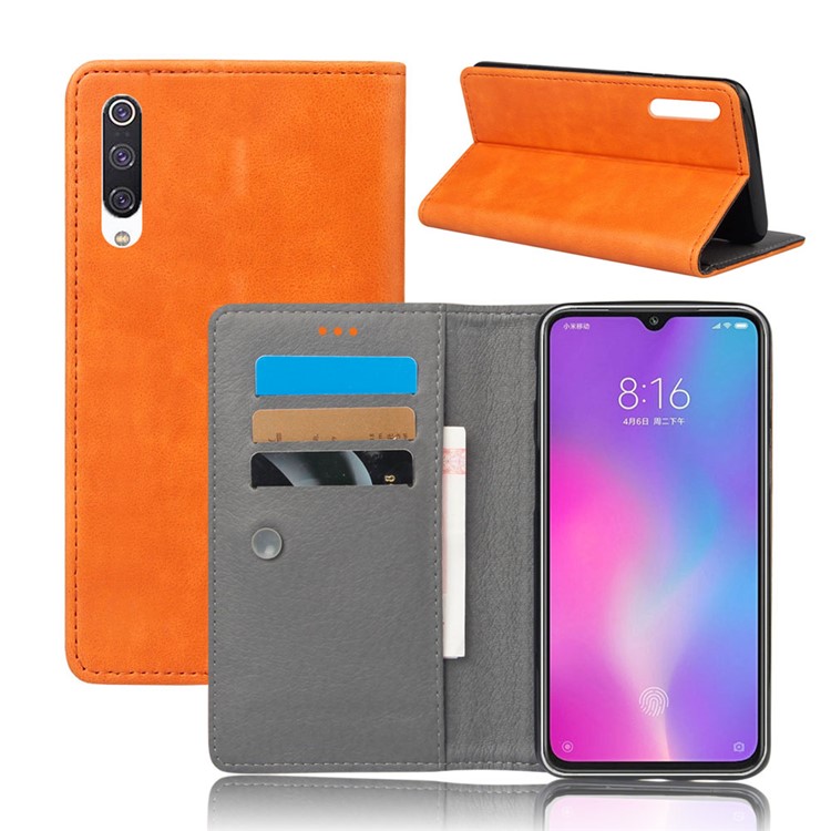 Crazy Horse Leather Stand Mobile Phone Case with Suction Cup for Xiaomi Mi CC9e / Mi A3 - Brown-1