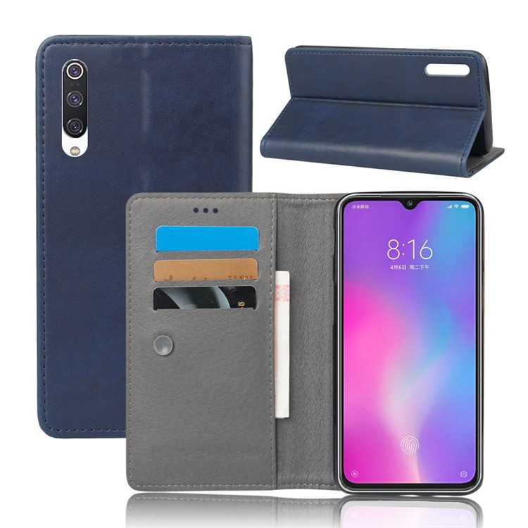 Crazy Horse Leather Stand Mobile Phone Case with Suction Cup for Xiaomi Mi CC9e / Mi A3 - Blue-1