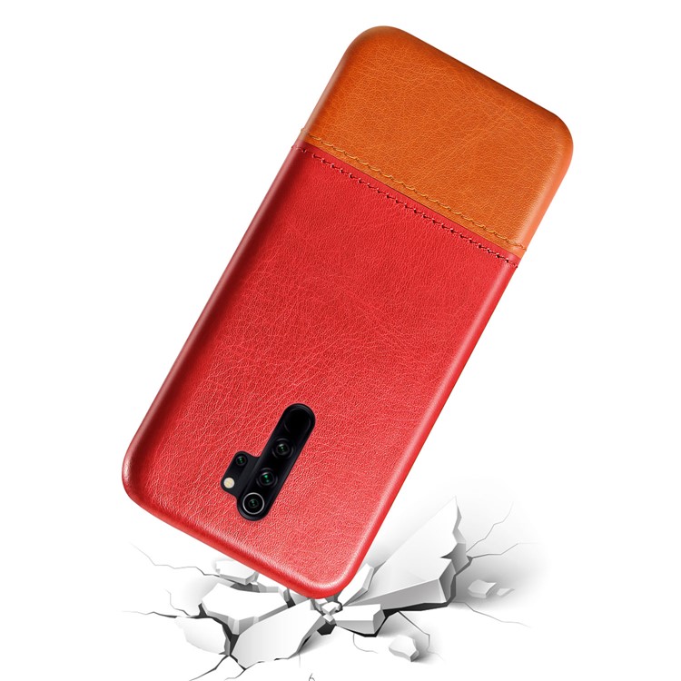 KSQ Bi-color PC + PU Leather Phone Shell Case for Xiaomi Redmi Note 8 Pro - Red / Orange-2