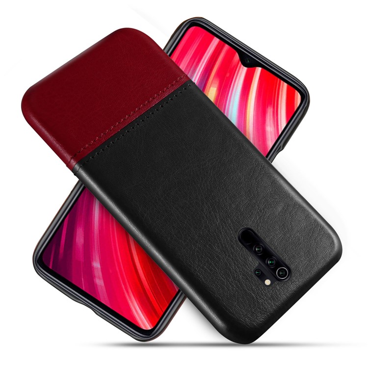 KSQ Bi-color PC + PU Leather Phone Shell Case for Xiaomi Redmi Note 8 Pro - Black / Wine Red-1