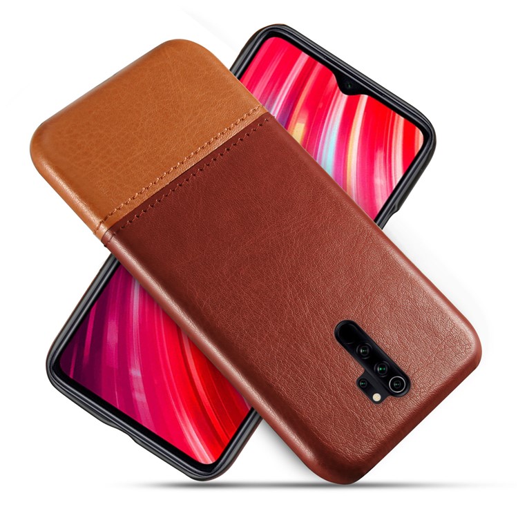 KSQ Bi-color PC + PU Leather Phone Shell Case for Xiaomi Redmi Note 8 Pro - Dark Brown / Lignt Brown-1