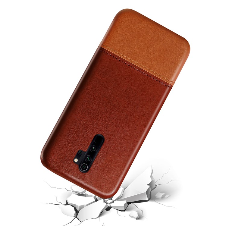 KSQ Bi-color PC + PU Leather Phone Shell Case for Xiaomi Redmi Note 8 Pro - Dark Brown / Lignt Brown-2