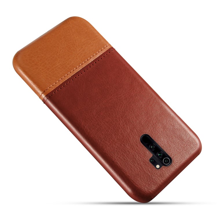 KSQ Bi-color PC + PU Leather Phone Shell Case for Xiaomi Redmi Note 8 Pro - Dark Brown / Lignt Brown-3