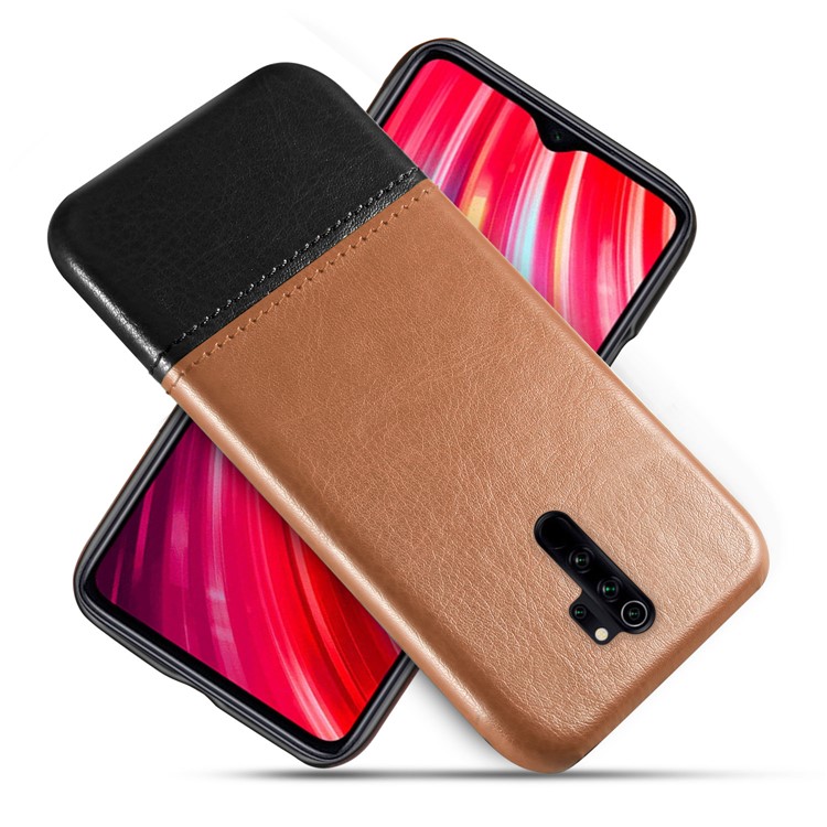KSQ Bi-color PC + PU Leather Phone Shell Case for Xiaomi Redmi Note 8 Pro - Light Brown / Black-1