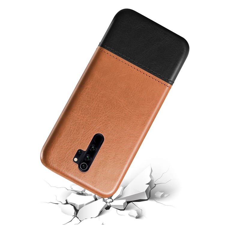 KSQ Bi-color PC + PU Leather Phone Shell Case for Xiaomi Redmi Note 8 Pro - Light Brown / Black-2